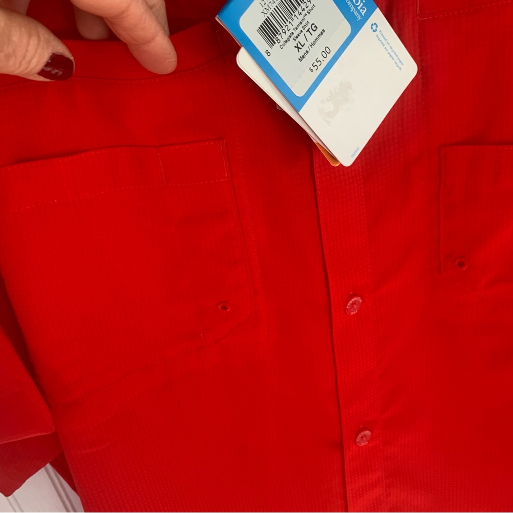 Columbia Georgia Bulldog (NWT) (XL) Collared, Button Down Vibrant Red Shirt - Picture 7 of 13